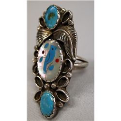 Zuni Sterling Turquoise Inlay Ring - MS