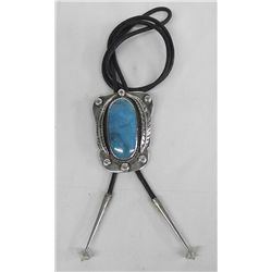 Navajo Silver Turquoise Bolo Tie - R A Cook