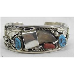 Navajo Silver Turquoise Claw Bracelet -M Thomas Jr
