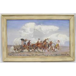 Oil Painting Runaway Covered Wagon - Roberts