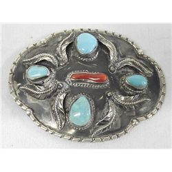 1970s Navajo Pendant Sterling Turquoise - Tigua