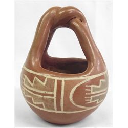 Vintage Santa Clara Twisted Handle Pottery Basket