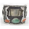 Image 3 : Navajo Sterling Turquoise Coral Large Watch Cuff
