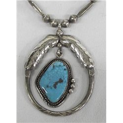 Navajo Sterling Silver Turquoise Pendant Necklace