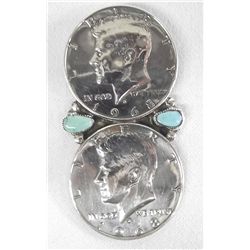 Sterling Double Kennedy Half Dollar Pendant