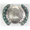 Image 1 : Navajo Turquoise Coin Silver Buckle Buffalo Dancer