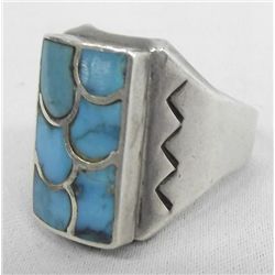 Zuni Sterling Silver Channel Turquoise Inlay Ring