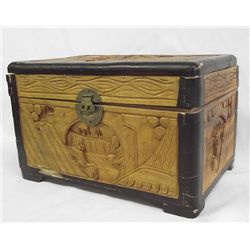 Vintage Carved Wood Storage Box