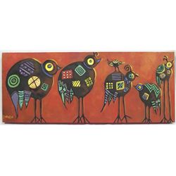 Acrylic Painting ''Happy Birds on the Trail'' - Judy Savarese