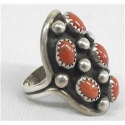Navajo Sterling Silver Coral Ring - J Roybal