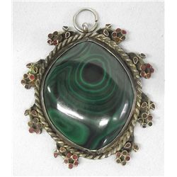 Estate Antique Malachite Sterling Pendant