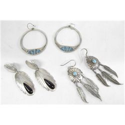 Navajo Sterling Silver Earrings 3 Pair