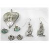 Image 1 : Sterling Silver 3 Earring Pr and Heart Pendant