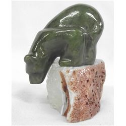 Carved Jade Bear on Quartz Crystal Base