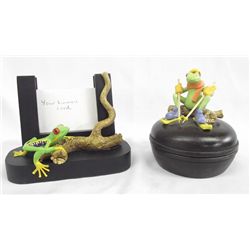 Handmade Polymer Desk Set - Tree Frog Skiing Frog