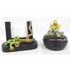 Image 1 : Handmade Polymer Desk Set - Tree Frog Skiing Frog