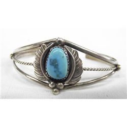 Navajo Sterling Turquoise Old Pawn Bracelet - MK