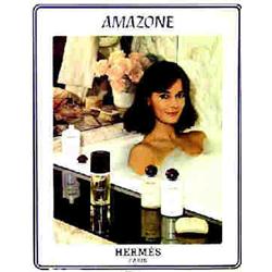 Amazone - Hermès Paris "Talc parfumé, voile parfumé, déodorant, bain moussant" Carton publicitair...