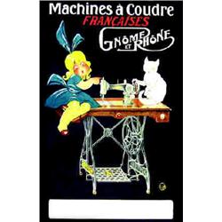 Machines à Coudre Françaises Gnôme et Rhône LIG (Affiche avec un chat) Avenir Publicité Paris Aff...