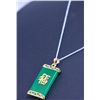 Image 1 : GREEN JADE YELLOW BRASS PENDANT WITH SILVER CHAIN