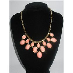 303CTW PINK CHANDELIER BRASS NECKLACE;18INCH