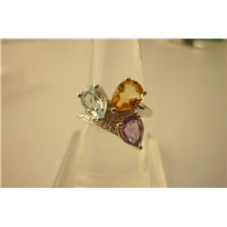 18.95 CTW BLUE TOPAZ CITRINE Amethyst Ring .925 Sterlin