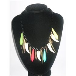 250CTW MULTICOLOR TRIBAL BONES BRASS NECKLACE;