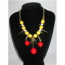 454CTW YELLOW RED GUMBALLS BRASS NECKLACE;18INCH