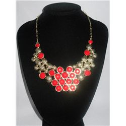 202CTW RED STRAWBERRIES BRASS NECKLACE;18INCH