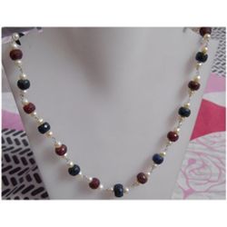 Natural 194.75ct Sapphire/Ruby/Pearl Necklace .925 Ster