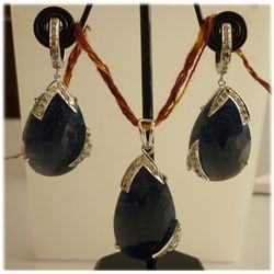 80.4 CTW SAPPHIRE AND DIAMOND EARRINGS .925 STERLING SI