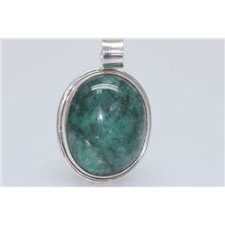 48.48 CTW EMERALD CABUSHION PENDANT .925 STERLING SILVE