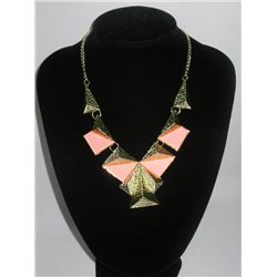 290CTW 5-SLABS PINK BRASS NECKLACE;18INCH