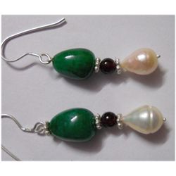 Natural 28.00ct Emerald/Pearl Earring .925 Sterling