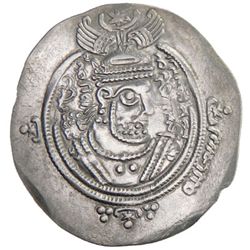 ARAB-SASANIAN: 'Abd al-Malik b. Marwan, 685-705, AR drachm (3.70g), DA+P (Fasa), YE65 (=AH76)