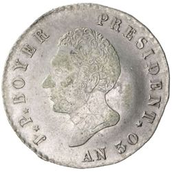 HAITI: Jean-Pierre Boyer, President, 1818-1843, AR 100 centimes (10.13g), AN30 (1833)