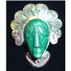 Image 1 : FABULOUS VINTAGE TAXCO STERLING SILVER GREEN ONYX BROOCH/PENDANT