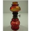 Image 1 : VINTAGE MINIATURE OIL LAMP,RED GLASS  4.5"  TALL