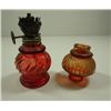 Image 2 : VINTAGE MINIATURE OIL LAMP,RED GLASS  4.5"  TALL