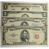 Image 1 : $1 SILVER CERT FUNNY BACK., $5 SILVER CERT., $5 RED SEAL, & $2 RED SEAL