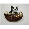 Image 1 : UNSIGNED CAT PIN, 1 3/4" X 2" , CUTE BLACK & WHITE CAT IN BROWN BASKET