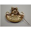 Image 2 : UNSIGNED CAT PIN, 1 3/4" X 2" , CUTE BLACK & WHITE CAT IN BROWN BASKET