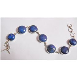 NATURAL 124.00 CTW LAPIS ROUND BRACELET .925 STERLING S