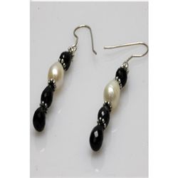 Natural 28.00ct Pearl,Black Onex Earrings .925 Sterling