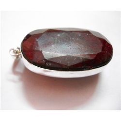 Natural 221 CTW. Ruby Long Oval Pendant .925 Sterling