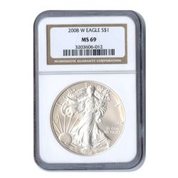 Burnished 2008-W Silver Eagle MS69 NGC