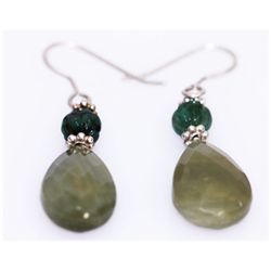 NATURAL 24.00 CTW EMERALD/SEMIPRECIOUS EARRING .925 STE