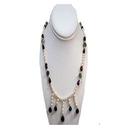 Natural 197.00ct Pearl,Ruby,Semi Precious Necklace .925