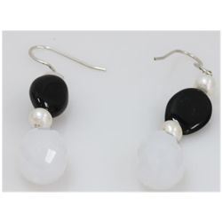 NATURAL 51.20 CTW BLACKONEX, PEARL, SEMIPRECIOUS EARRIN