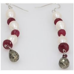 NATURAL56.70 CTW RUBY PEARL AND SEMI-PRECIOUS  EARRINGS